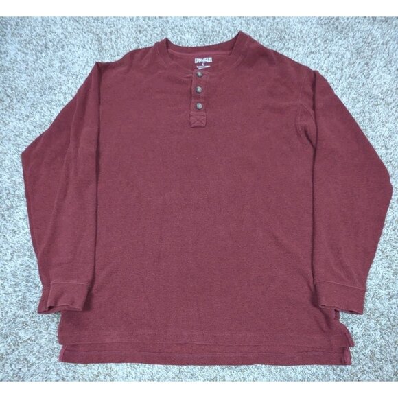 Duluth Trading Henley Shirt Mens Large Dark Red Cotton Stretch Knit Long Sleeve - Picture 1 of 5